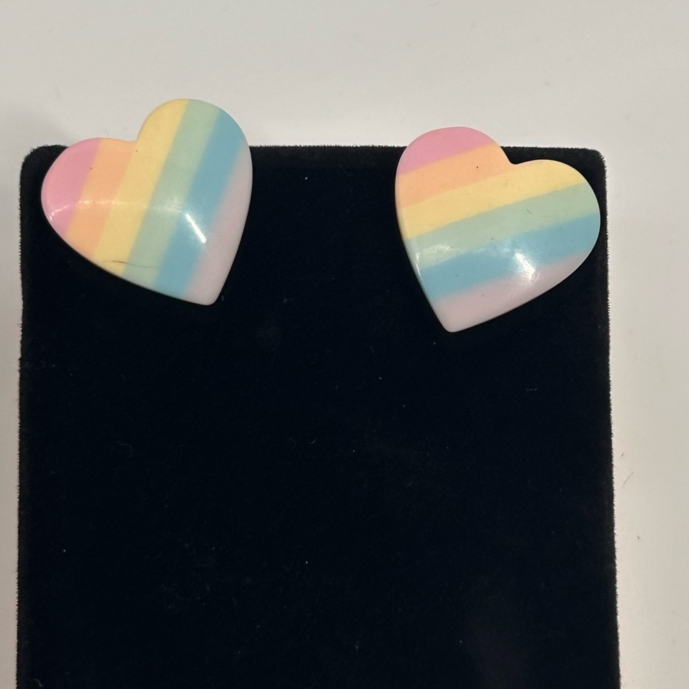 Pastel Rainbow Heart‎ Stud Earrings Cute Aesthetic Colorful Retro Jewelry